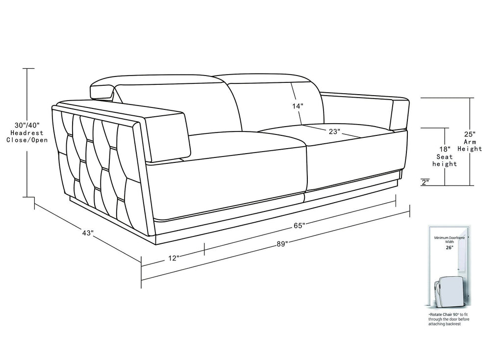 1111 Divanitalia Sofa with Adjustable Headrest in Top-grain Italian Leather - Black - SKU 1111-BLACK-S - view 12