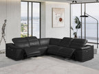 9762 Divanitalia 5-Piece L-Shaped Top Grain Italian Leather Sectional Sofa with 3 Power Recliners - Black