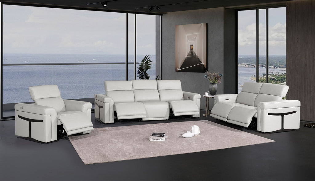 1126 Divanitalia 6-Piece Modular Power Reclining Sofa, Loveseat & Chair Set in Top Grain Italian Leather with 5 Power Recliners & Power Headrests - Light Grey - SKU 1126-LT_GREY-6.5-HT-3PC - view 2