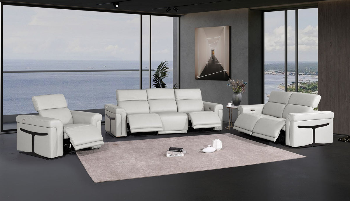 1126 Divanitalia 6-Piece Modular Power Reclining Sofa, Loveseat & Chair Set in Top Grain Italian Leather with 5 Power Recliners & Power Headrests - Light Grey - SKU 1126-LT_GREY-6.5-HT-3PC - view 2