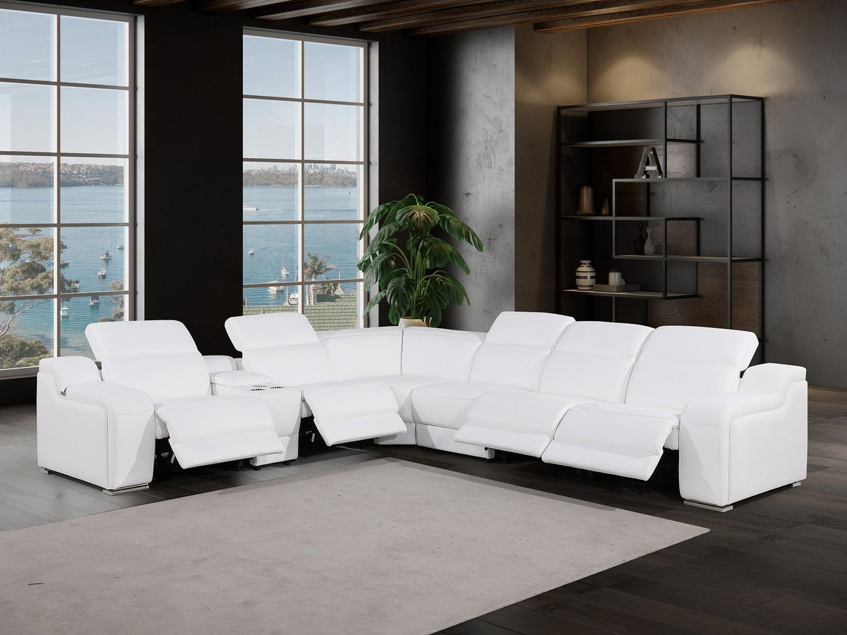 1116 Divanitalia 7-Piece L-Shaped Sectional Sofa in Top Grain Italian Leather with 4 Power Recliners & Power Headrests - White - SKU 1116-WHITE-7PC-4PWR-SECTIONAL - GROUP