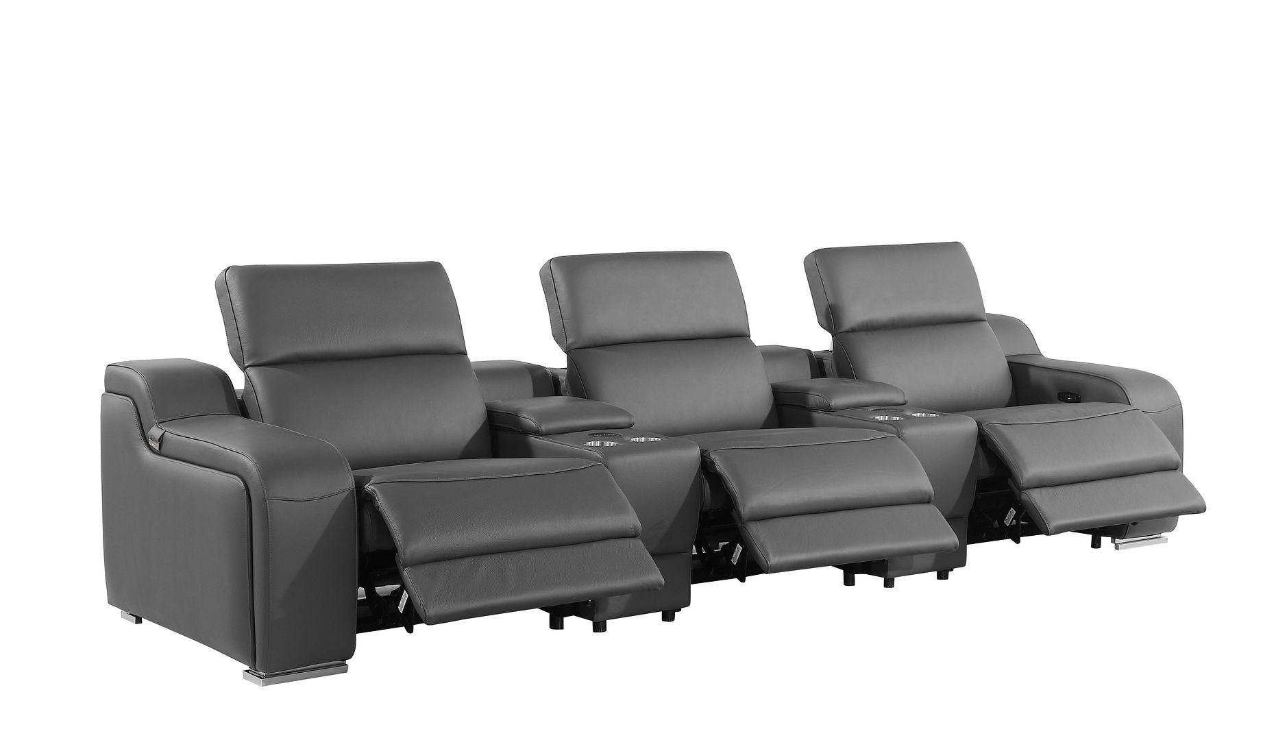 1116 Divanitalia 5-Piece Modular Power Reclining Sofa in Top Grain Italian Leather with 3 Power Recliners & Power Headrests
