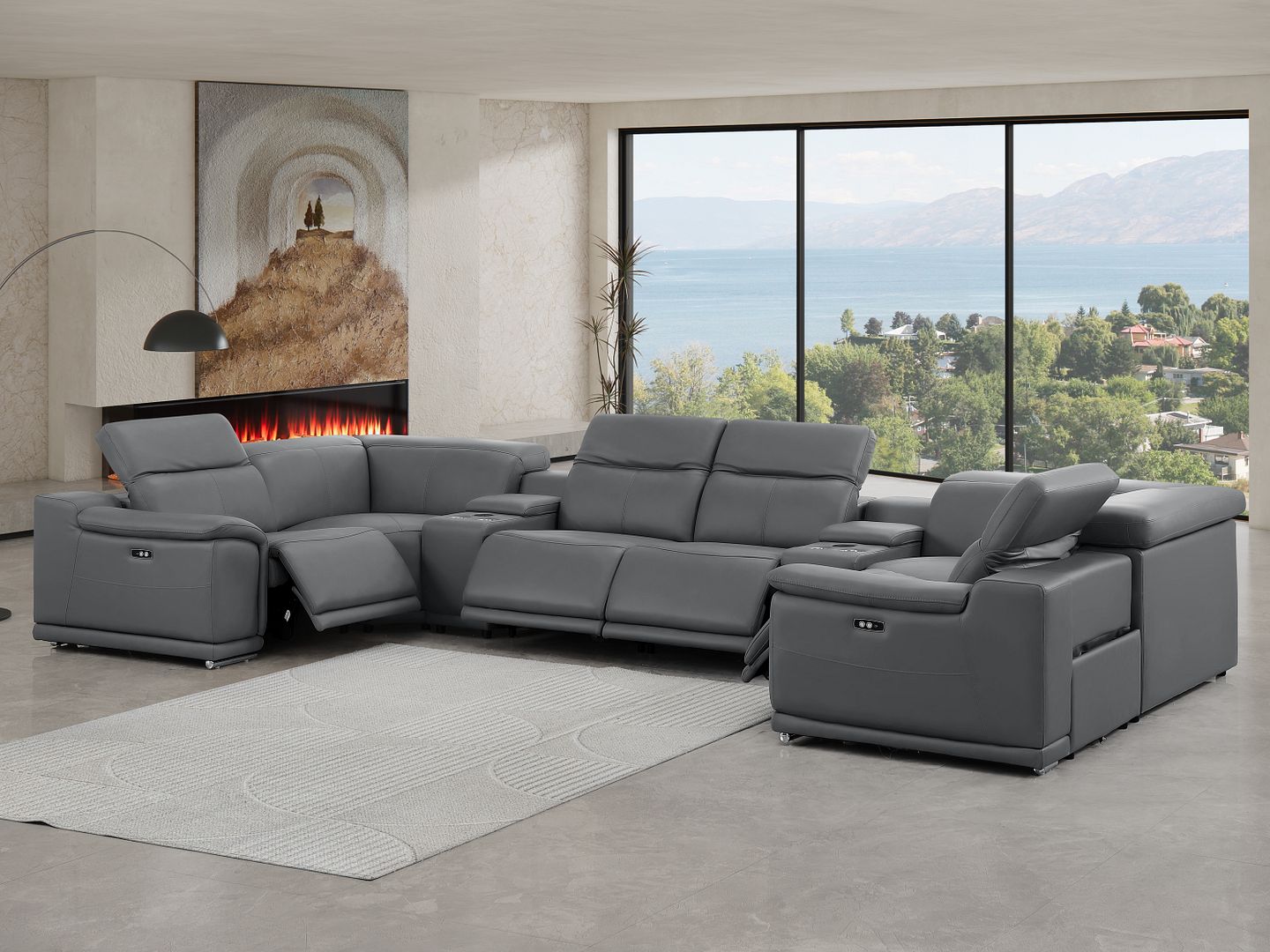 2679 8-Piece U-Shaped Power Reclining Sectional Sofa in Genuine Leather - 4 Recliners