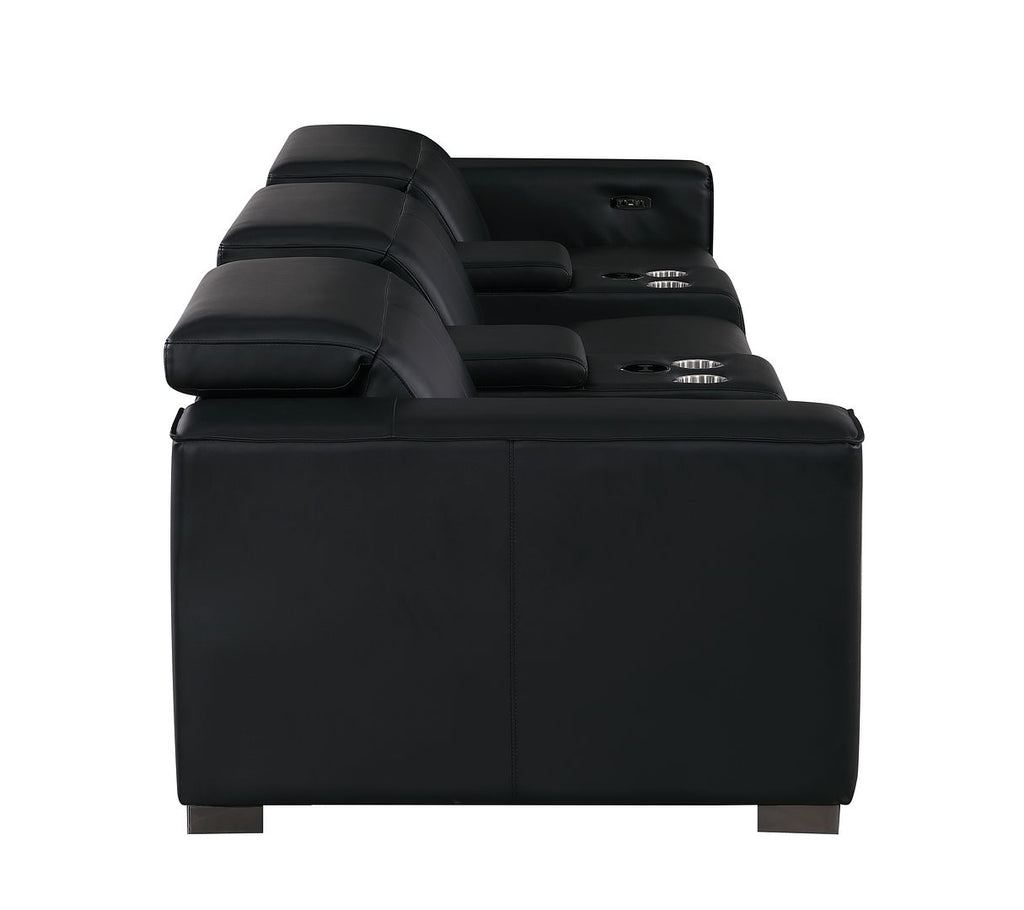 1208 Leather Sofa with 3 Power Recliners and Two Storage Consoles