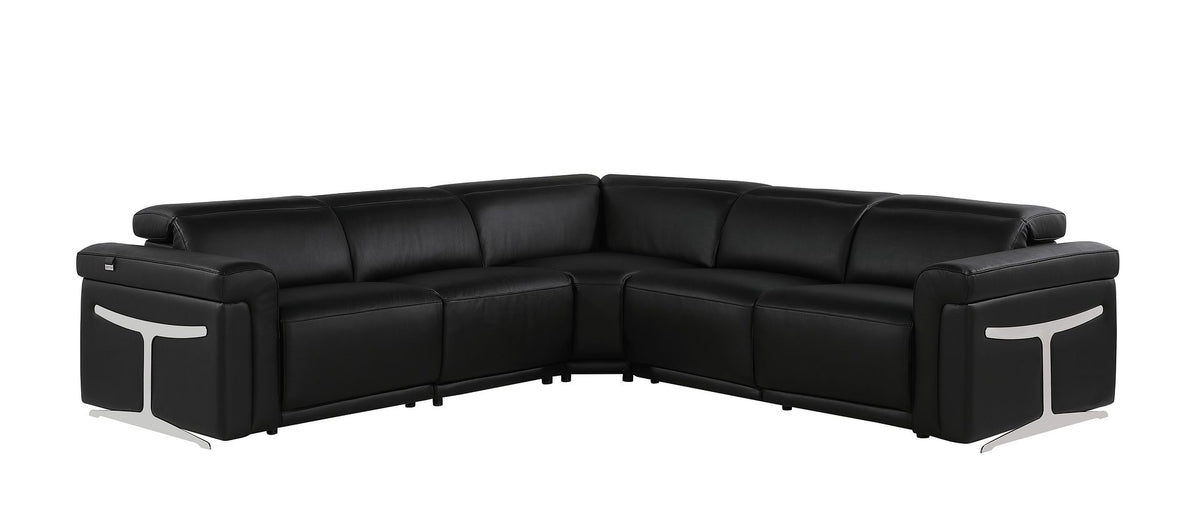 1126 Divanitalia 5-Piece L-Shaped Sectional Sofa in Top Grain Italian Leather with 3 Power Recliners & Power Headrests - Black - SKU 1126-BLACK-SEC-5PC-3PWR-SECTIONAL- GROUP - view 2