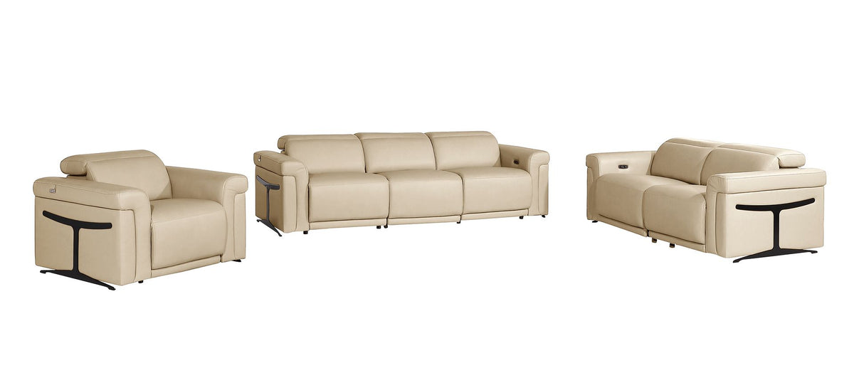 1126 Divanitalia 7-Piece Modular Power Reclining Sofa, Loveseat & Chair Set in Top Grain Italian Leather with 5 Power Recliners & Power Headrests - Beige - SKU 1126-BEIGE-7.5-HT-3PC - view 3