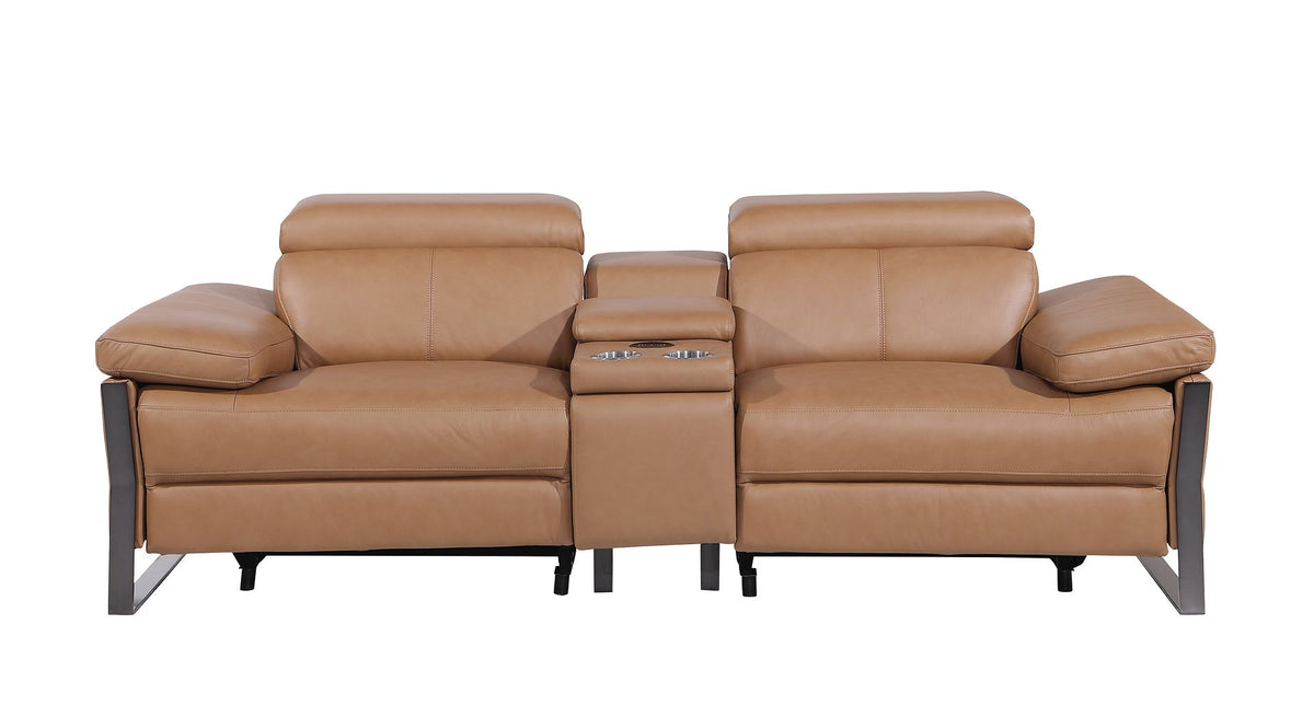 1246 Divanitalia Top Grain Italian Leather Console Loveseat with Power Headrest - Cognac - SKU 1246-COGNAC-3.2-HT - view 3