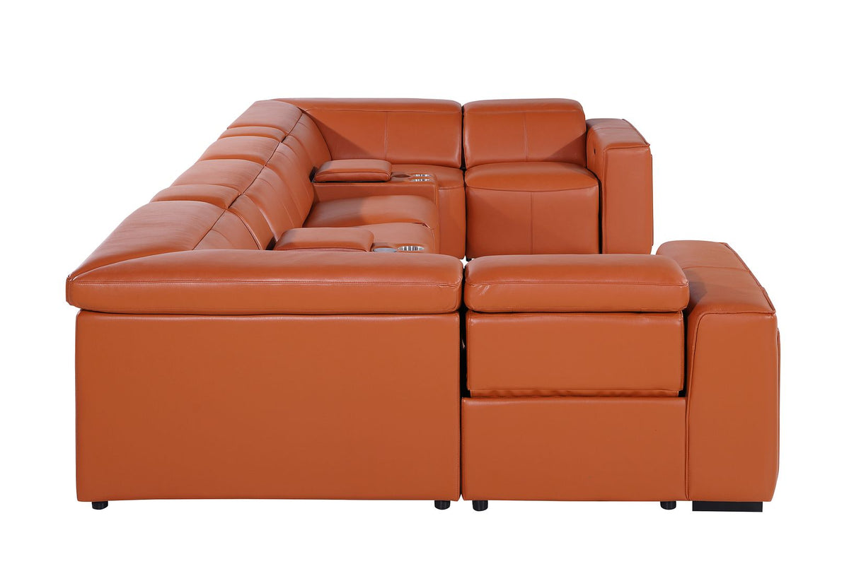 1224 Divanitalia 8-Piece U-Shaped Sectional Sofa in Top Grain Italian Leather with 2 Power Recliners & Power Headrests - Camel - SKU 1224-CAMEL-8PC-2PWR-U-SECTIONAL - view 7