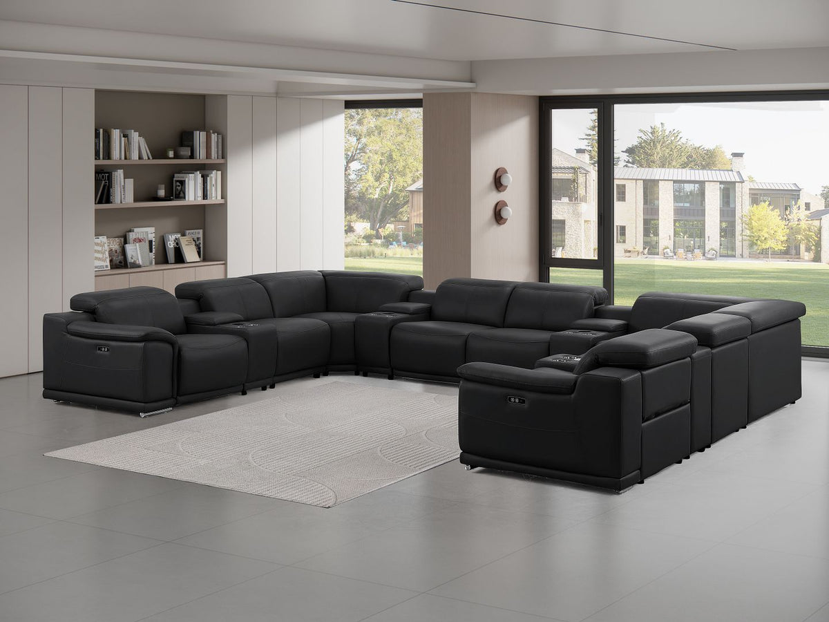 2679 12-Piece U-Shaped Power Reclining Sectional Sofa in Genuine Leather - 4 Recliners - Black - SKU 2679-BLACK-12PC-4PWR-U-SECT