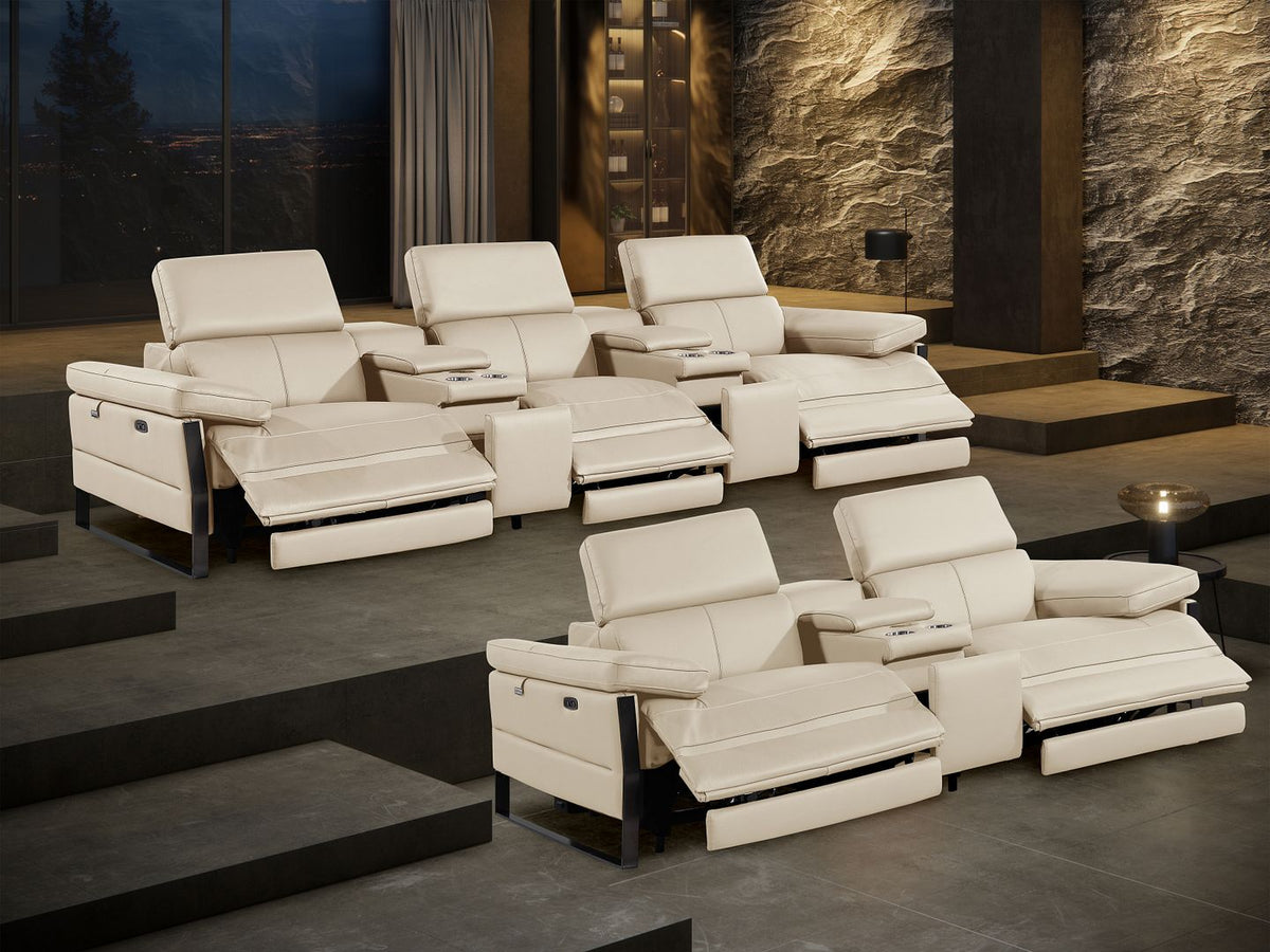 1246 Divanitalia Modular Power Reclining Dual Console Sofa and Console Loveseat Set with Power Headrests - Top Grain Italian Leather - Beige - SKU 1246-BEIGE-8.5-HT-2PC - view 3