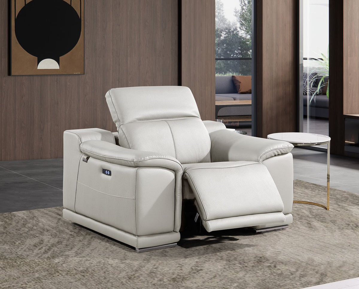 9762 Divanitalia Top Grain Italian Leather Power Reclining Chair with Adjustable Headrests - Light Grey - SKU 9762-PWR-CH-LIGHT GREY - view 2