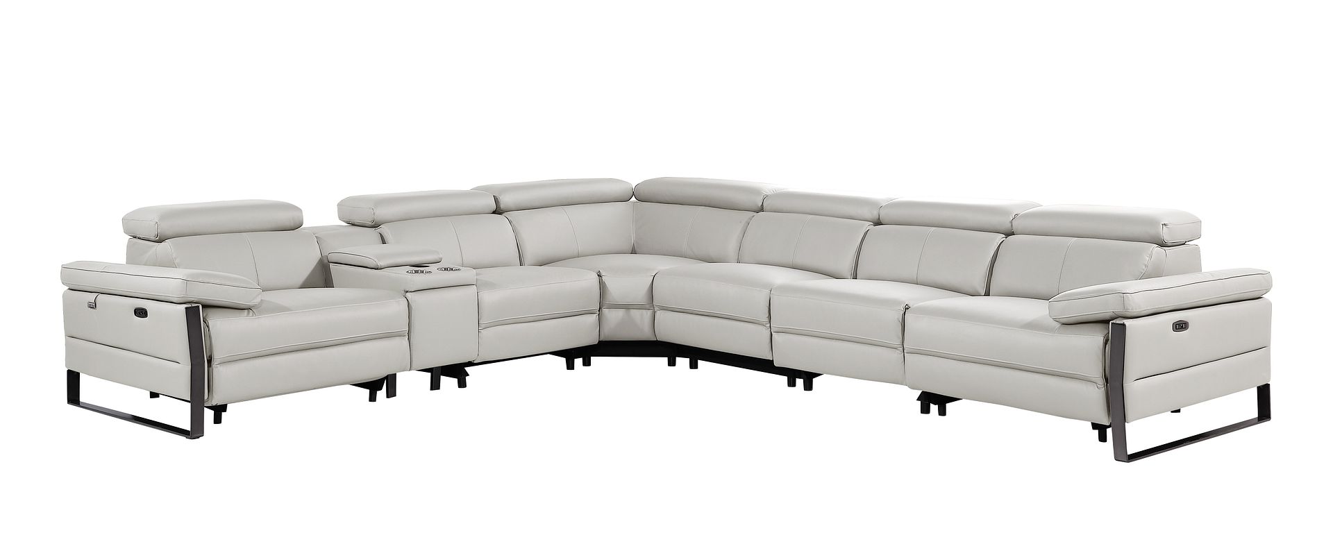 1246 Divanitalia 7-Piece L-Shaped Modular Power Reclining Sectional Sofa with 3 Power Recliners and Power Headrests - Top Grain Italian Leather
