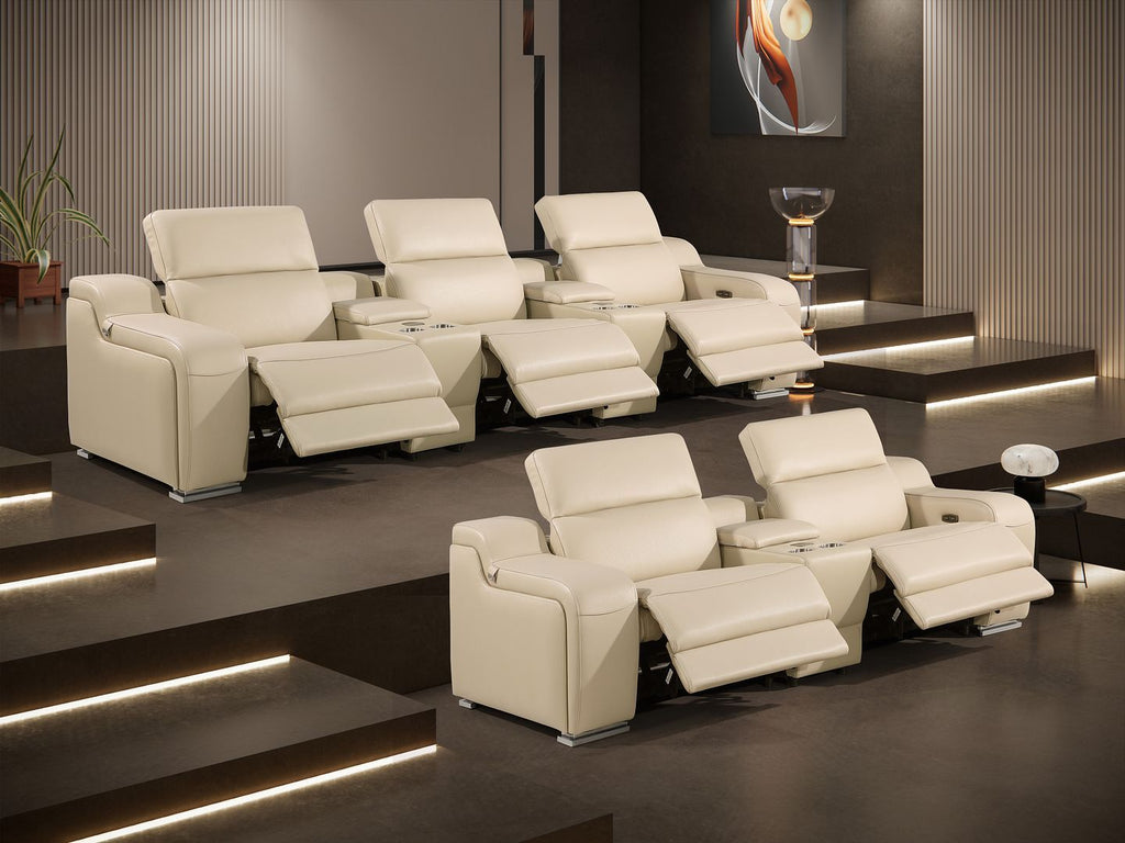 1116 Divanitalia 8-Piece Modular Power Reclining Sofa & Loveseat Set in Top Grain Italian Leather with 5 Power Recliners & Power Headrests - Beige - SKU 1116-BEIGE-8.5-HT - view 3