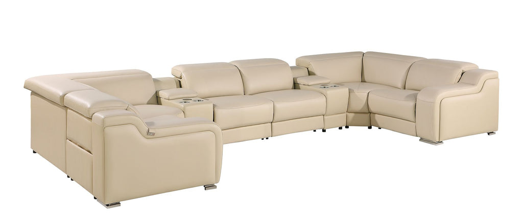 1116 Divanitalia 8-Piece U-Shaped Sectional Sofa in Top Grain Italian Leather with 2 Power Recliners & Power Headrests