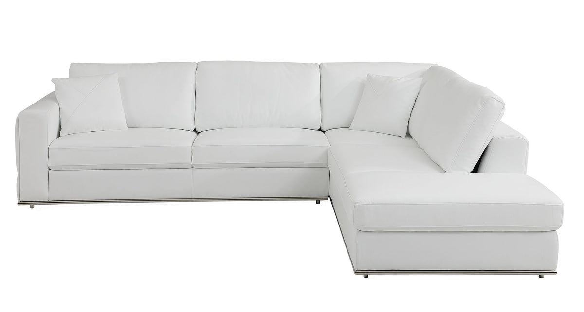 998 Divanitalia Cream Right Arm Facing Sectional Sofa in Top-grain Italian Leather - White - SKU 998-Sectional-RAF-CHAISE-WHITE - view 3