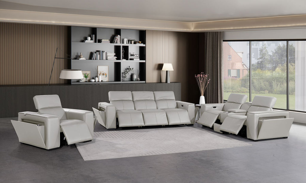 1224 Divanitalia 7-Piece Modular Power Reclining Sofa, Loveseat & Chair Set in Top Grain Italian Leather with 6 Power Recliners & Power Headrests - Light Grey - SKU 1224-LT-GREY-7.6-HT-3PC - view 2