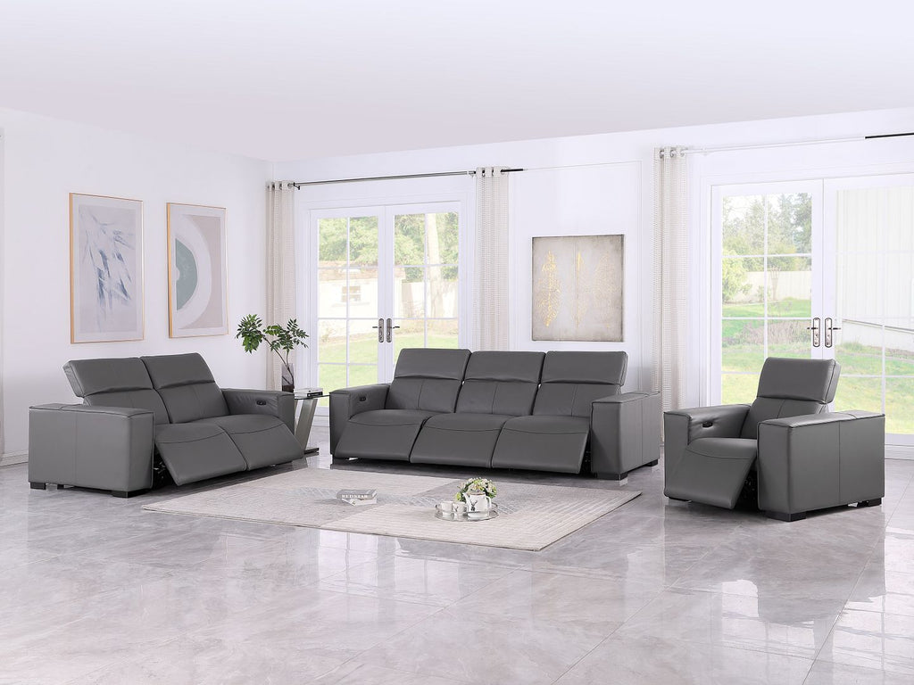 1208 Leather Reclining Set - Sofa, Loveseat & Chair with 6 Power Recliners - Dark Grey - SKU 1208-DK-GREY-6.6-HT-3PC - view 2