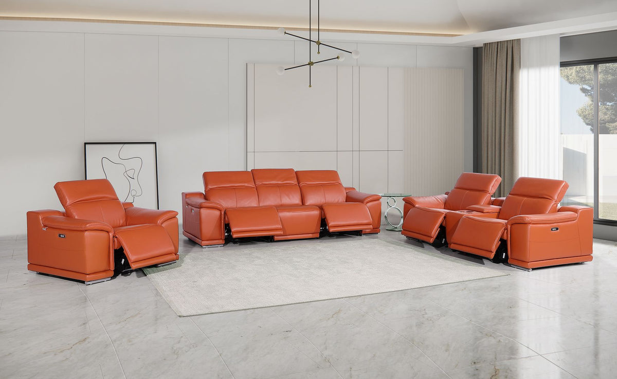 9762 Divanitalia 7-Piece Modular Power Reclining Sofa, Loveseat and Chair Set with 5 Power Recliners in Top Grain Italian Leather - Camel - SKU 9762-CAMEL-7.5-HT-3PC - view 2