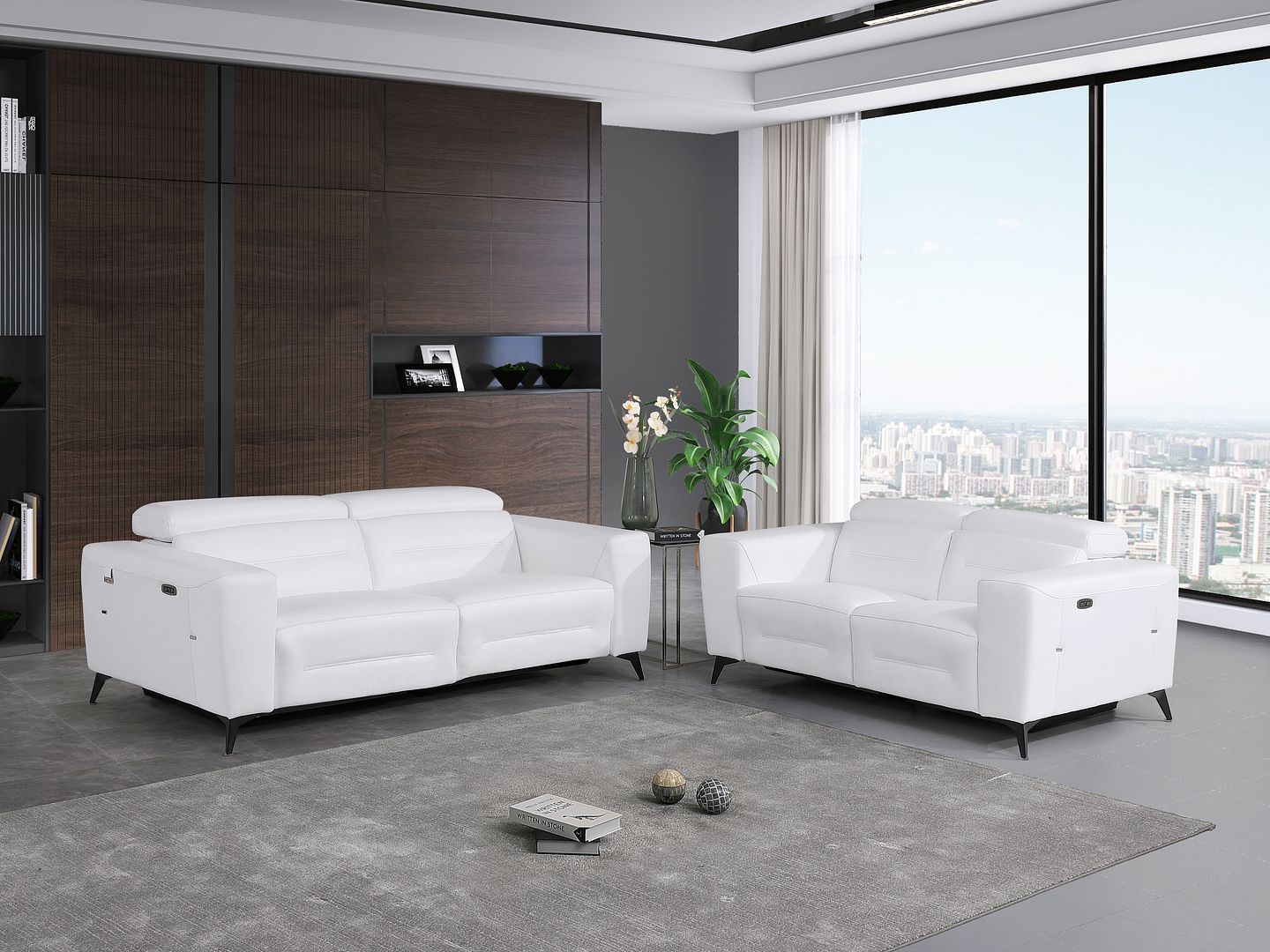989 Divanitalia Power Reclining 2-Piece Sofa Set with Power Headrest in Top-grain Italian Leather - White