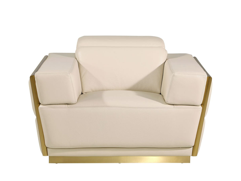 1111 Divanitalia 3-Piece Sofa Set with Adjustable Headrest in Top-grain Italian Leather - Cream - SKU 1111-BEIGE-3PC - view 7