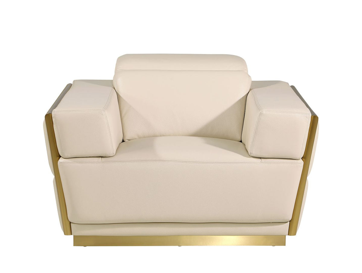 1111 Divanitalia 3-Piece Sofa Set with Adjustable Headrest in Top-grain Italian Leather - Cream - SKU 1111-BEIGE-3PC - view 7