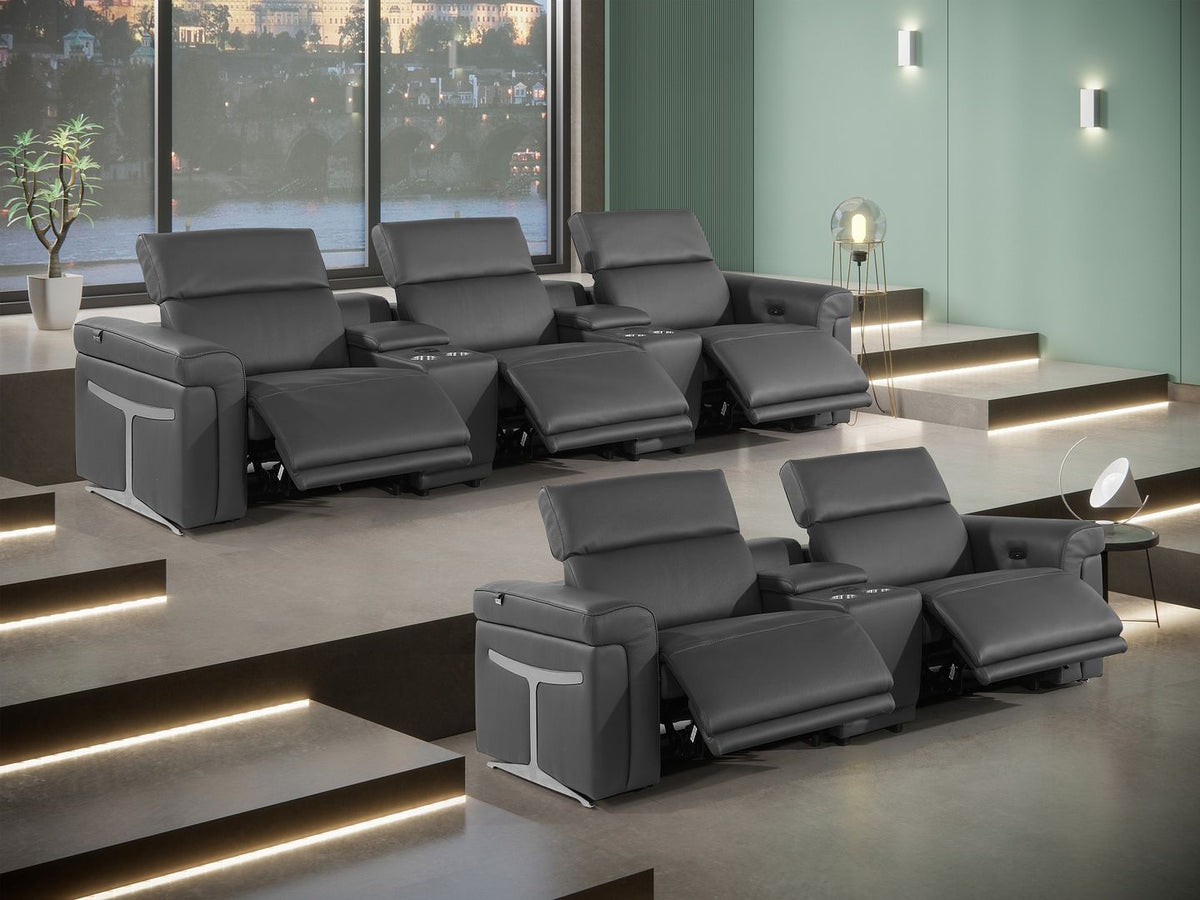 1126 Divanitalia 8-Piece Modular Power Reclining Sofa & Loveseat Set in Top Grain Italian Leather with 5 Power Recliners & Power Headrests - Dark Grey - SKU 1126-DK_GREY-8.5-HT - view 3