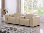 1208 Genuine Leather Dual Power Reclining Console Loveseat - Beige - SKU 1208-BEIGE-3.2-HT