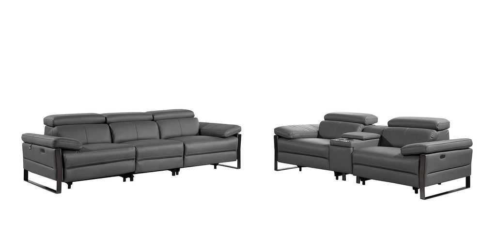 1246 Divanitalia Modular Power Triple Reclining Sofa and Console Loveseat Set with Power Headrests - Top Grain Italian Leather - Dark Grey - SKU 1246-DK-GREY-6.5-HT-2PC - view 3