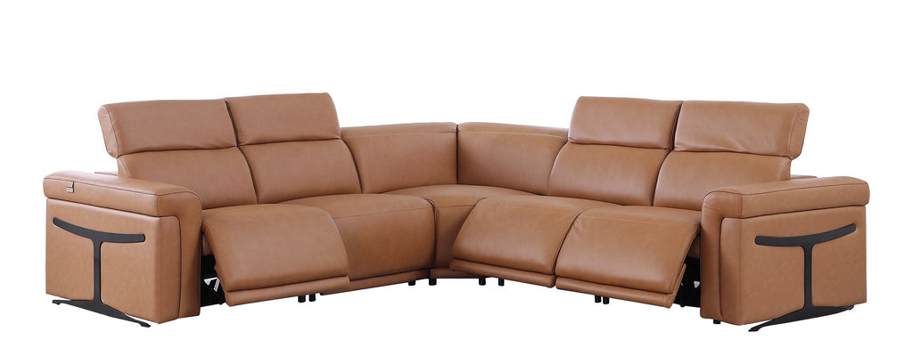 1126 Divanitalia 5-Piece L-Shaped Sectional Sofa in Top Grain Italian Leather with 3 Power Recliners & Power Headrests - Cognac - SKU 1126-COGNAC-SEC-5PC-3PWR-SECTIONAL-GROUP - view 4