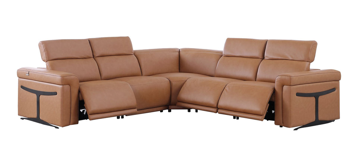 1126 Divanitalia 5-Piece L-Shaped Sectional Sofa in Top Grain Italian Leather with 3 Power Recliners & Power Headrests - Cognac - SKU 1126-COGNAC-SEC-5PC-3PWR-SECTIONAL-GROUP - view 4