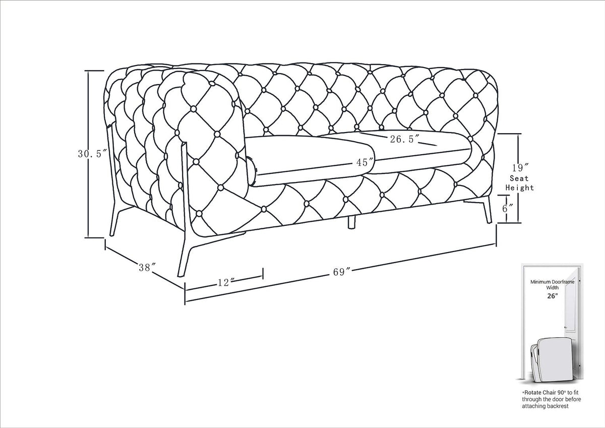 970 Divanitalia Loveseat in Top-grain Italian Leather - Black - SKU 970-L-BLACK - view 6