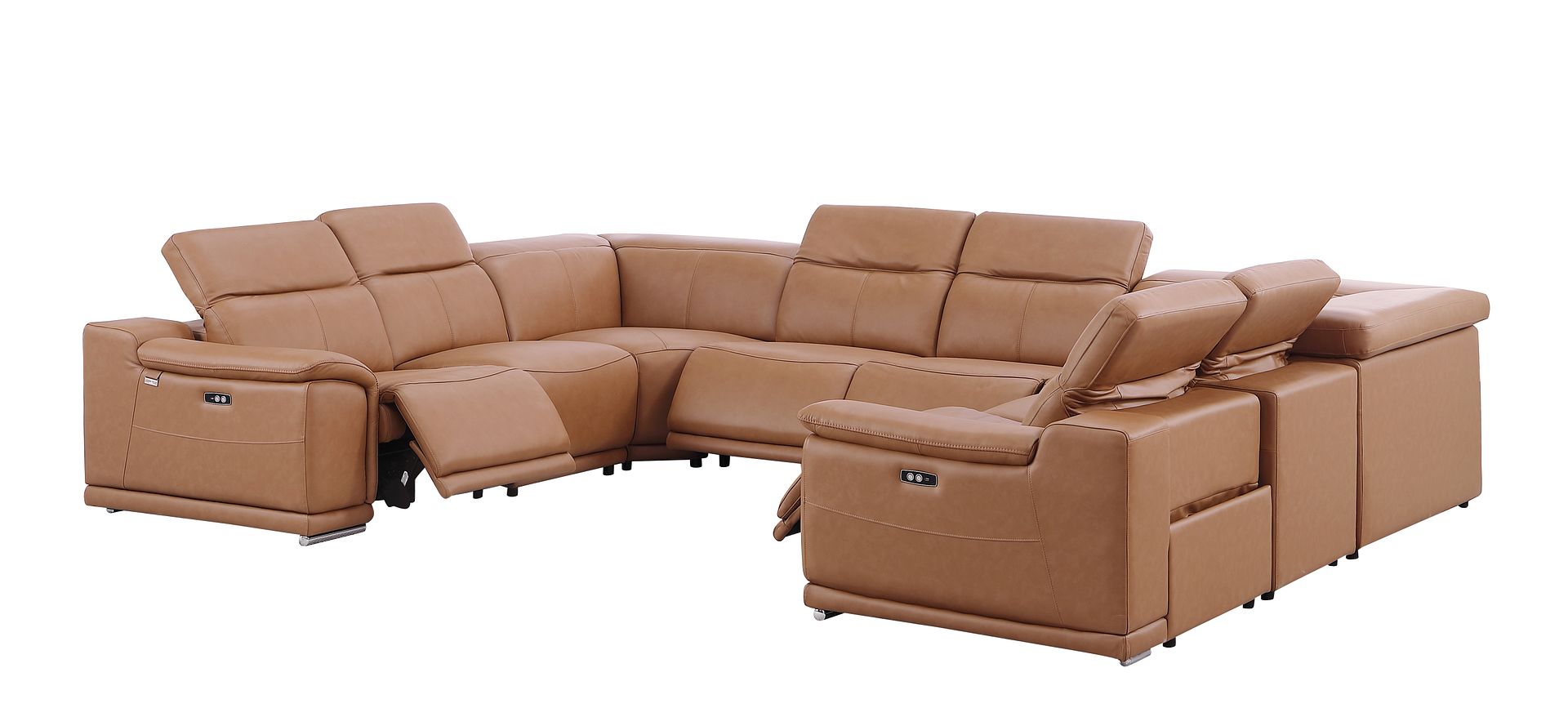 9762 Divanitalia 8-Piece U-Shaped Top Grain Italian Leather Sectional Sofa with 4 Power Recliners