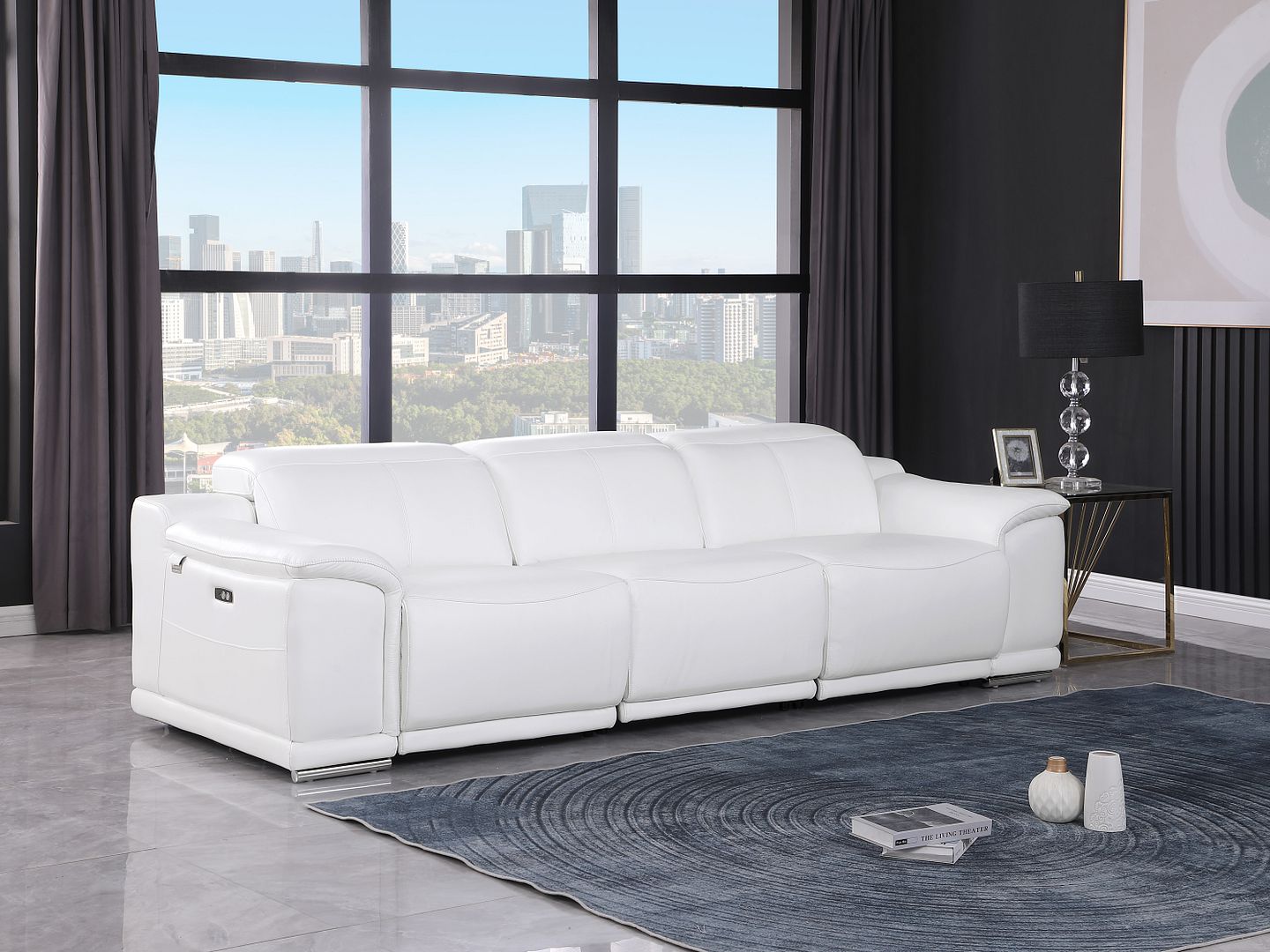 9762 Divanitalia 3-Piece Modular Power Reclining Sofa with 3 Power Recliners in Top Grain Italian Leather - White