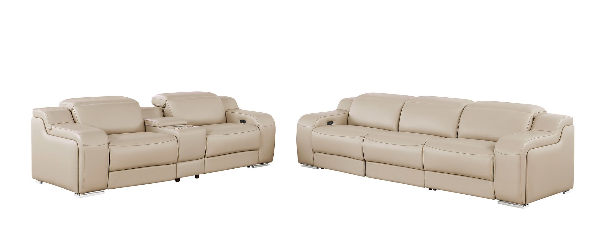 1116 Divanitalia 6-Piece Modular Power Reclining Sofa and Console Loveseat Set in Top Grain Italian Leather with 5 Power Recliners & Power Headrests