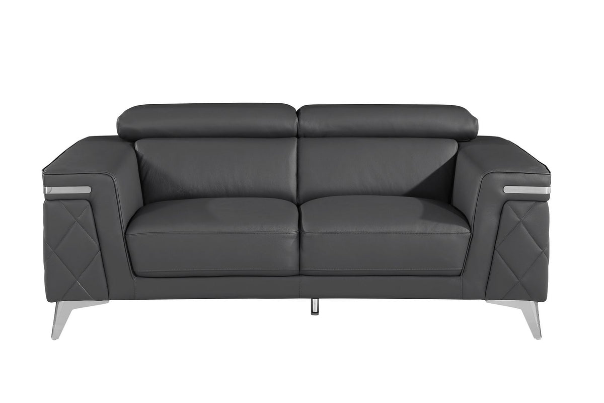 1140 Divanitalia Loveseat with Adjustable Headrest in Top-grain Italian Leather - Dark Grey - SKU 1140-DK-GREY-L