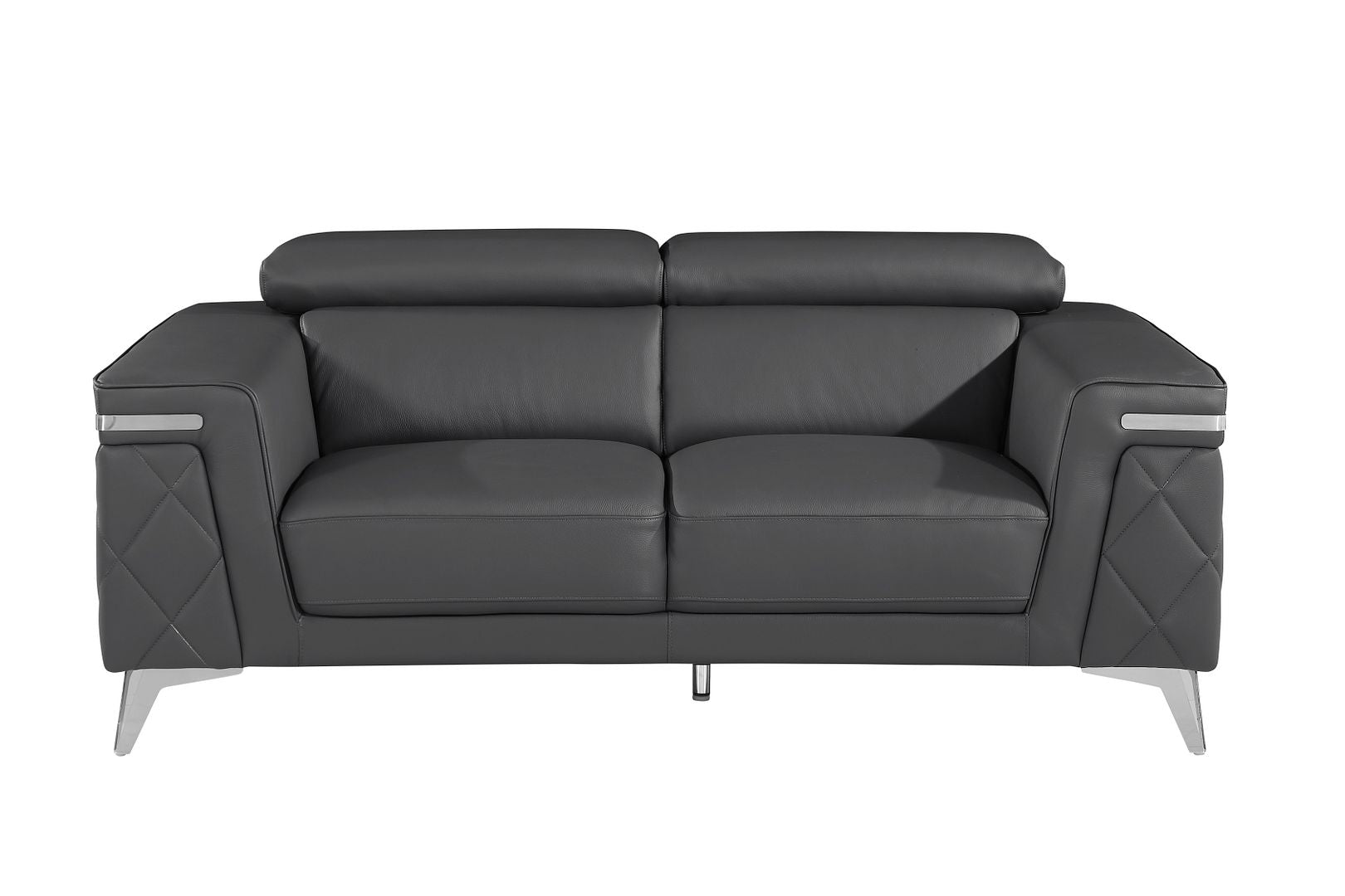 1140 Divanitalia Loveseat with Adjustable Headrest in Top-grain Italian Leather - Dark Gray