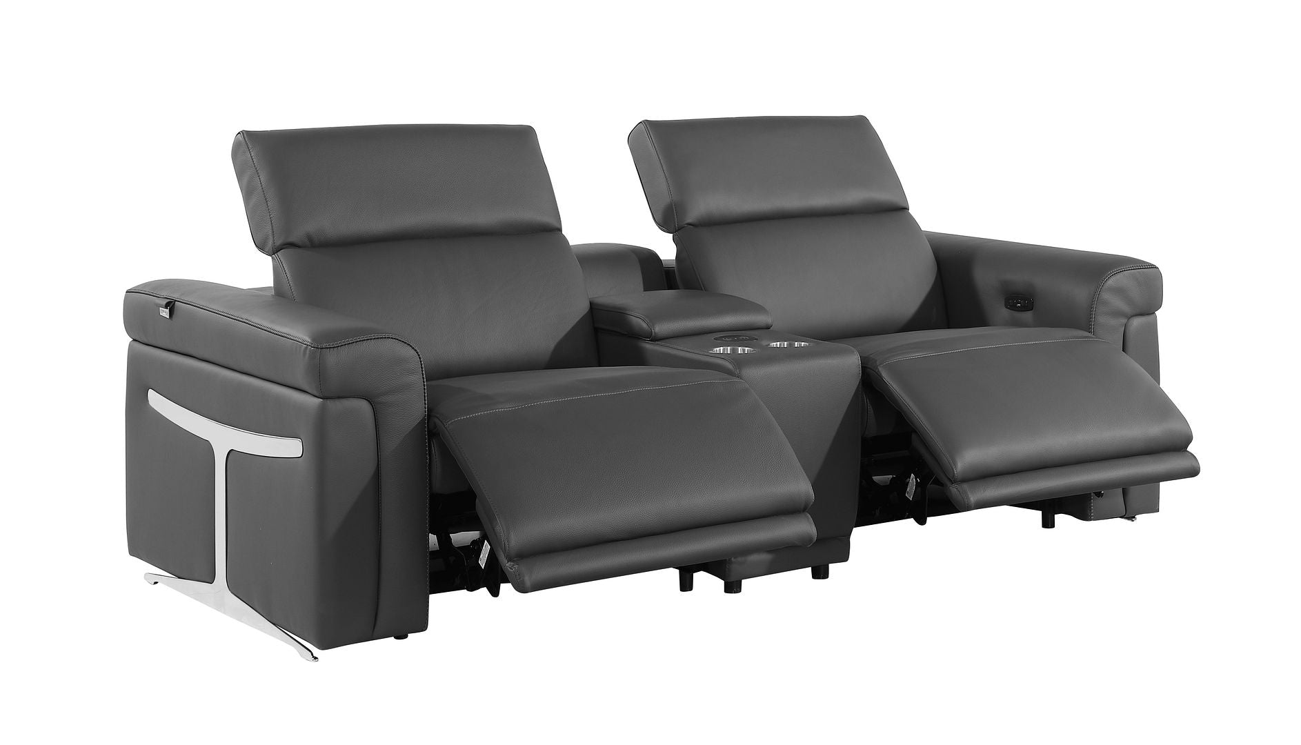1126 Divanitalia 3-Piece Modular Power Reclining Loveseat in Top Grain Italian Leather with 2 Power Recliners & Power Headrests