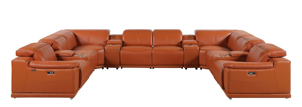 9762 Divanitalia 12-Piece U-Shaped Top Grain Italian Leather Sectional Sofa with 4 Power Recliners - Camel - SKU 9762-CAMEL-12PC-4PWR-U-SECTIONAL-GROUP - view 3