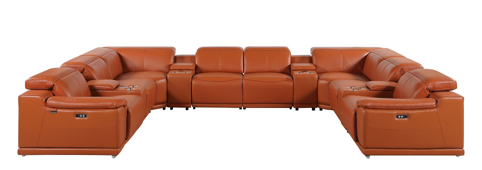9762 Divanitalia 12-Piece U-Shaped Top Grain Italian Leather Sectional Sofa with 4 Power Recliners