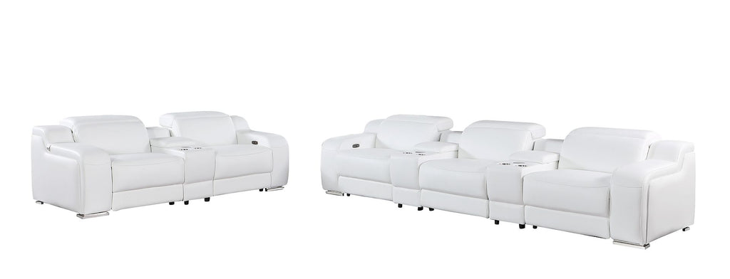 1116 Divanitalia 8-Piece Modular Power Reclining Sofa & Loveseat Set in Top Grain Italian Leather with 5 Power Recliners & Power Headrests - White - SKU 1116-WHITE-8.5-HT - view 4