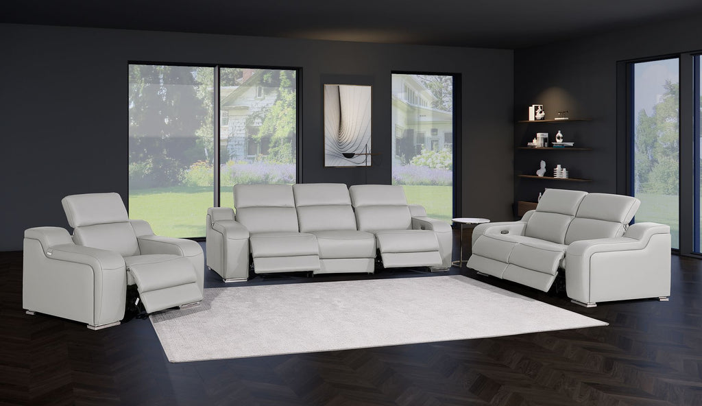1116 Divanitalia 6-Piece Modular Power Reclining Sofa, Loveseat & Chair Set in Top Grain Italian Leather with 5 Power Recliners & Power Headrests - Light Grey - SKU 1116-LT_GREY-6.5-HT-3PC - view 2