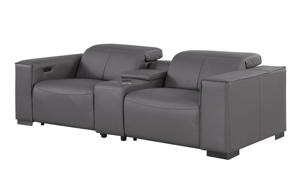1208 Genuine Leather Dual Power Reclining Console Loveseat