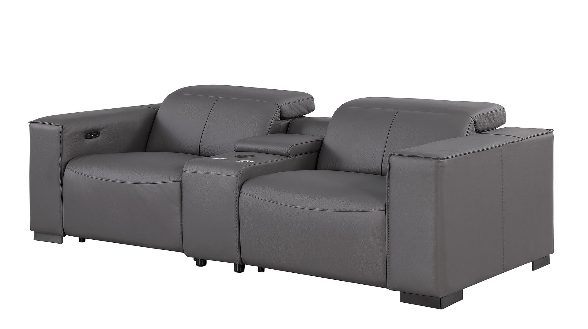 1208 Genuine Leather Dual Power Reclining Console Loveseat