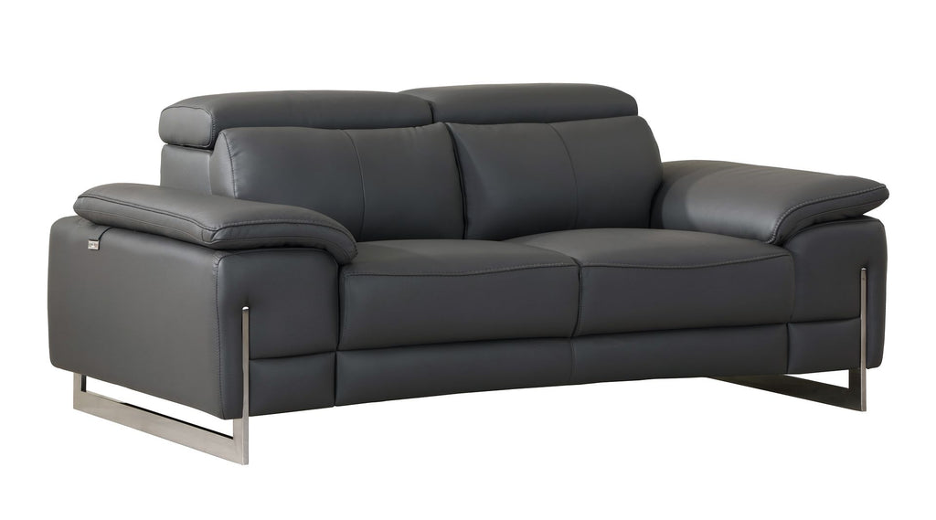 636 Divanitalia Dark Gray Loveseat with Adjustable Headrest in Top-grain Italian Leather