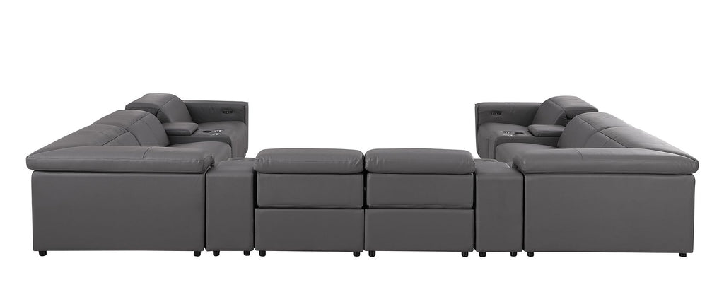 1208 12 Piece U-Shaped Leather Sectional Sofa with 4 Power Recliners & Power Headrest