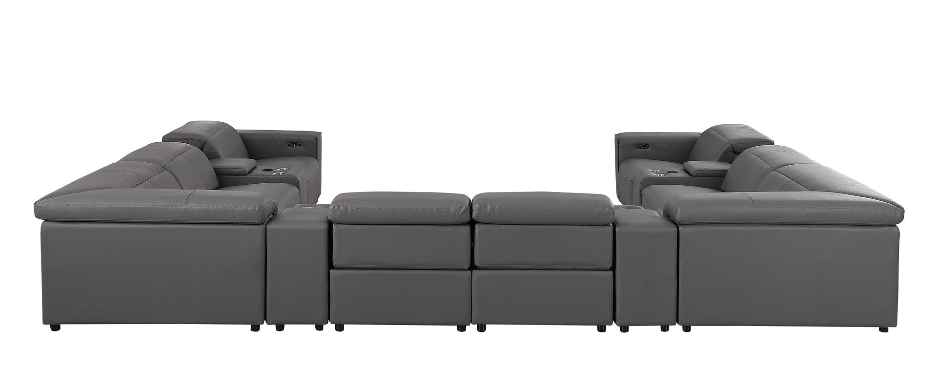 1208 12 Piece U-Shaped Leather Sectional Sofa with 4 Power Recliners & Power Headrest
