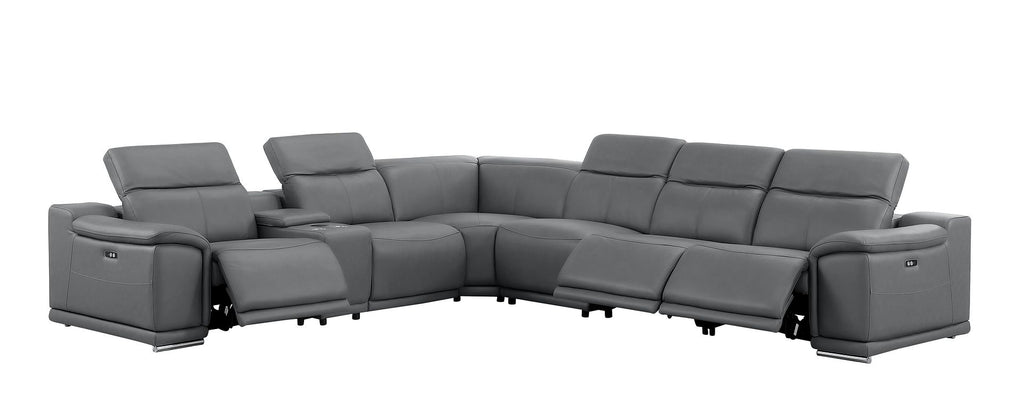 2679 7-Piece L-Shaped Power Reclining Sectional Sofa in Genuine Leather - 3 Recliners