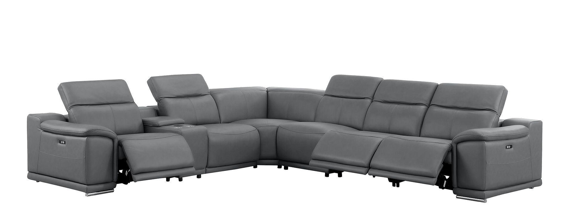 2679 7-Piece L-Shaped Power Reclining Sectional Sofa in Genuine Leather - 3 Recliners