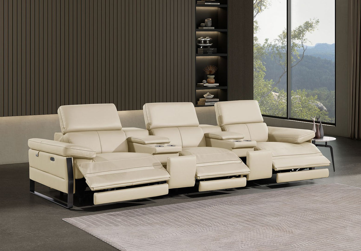 1246 Divanitalia Modular Power Triple Reclining Dual Console Sofa with Power Reclining Headrests - Top Grain Italian Leather - Beige - SKU 1246-BEIGE-5.3-HT - view 2