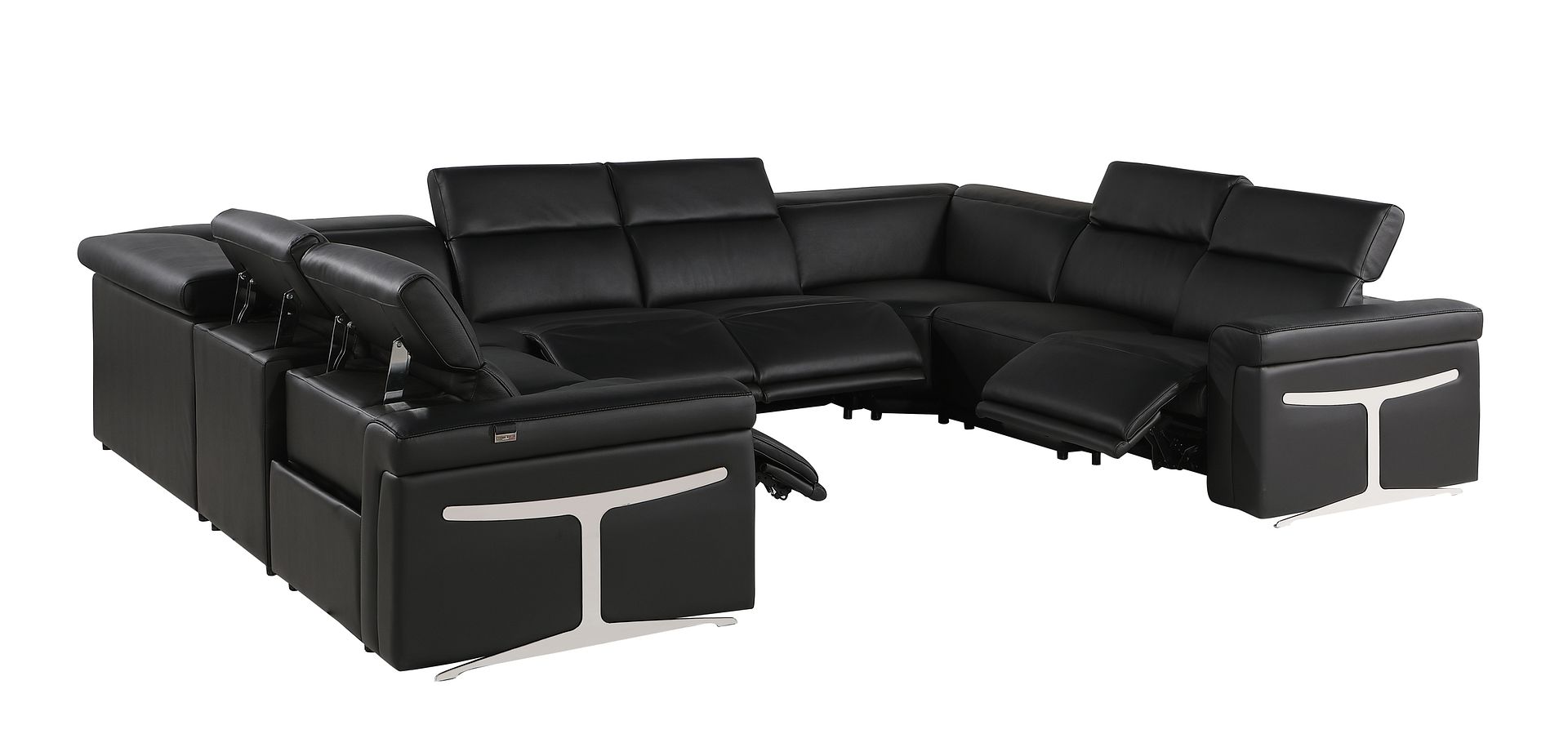 1126 Divanitalia 8-Piece U-Shaped Sectional Sofa in Top Grain Italian Leather with 4 Power Recliners & Power Headrests